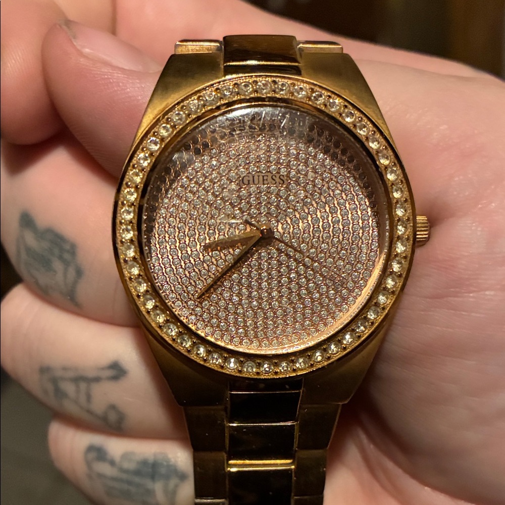 Guess Gold Crystal-Embellished Watch